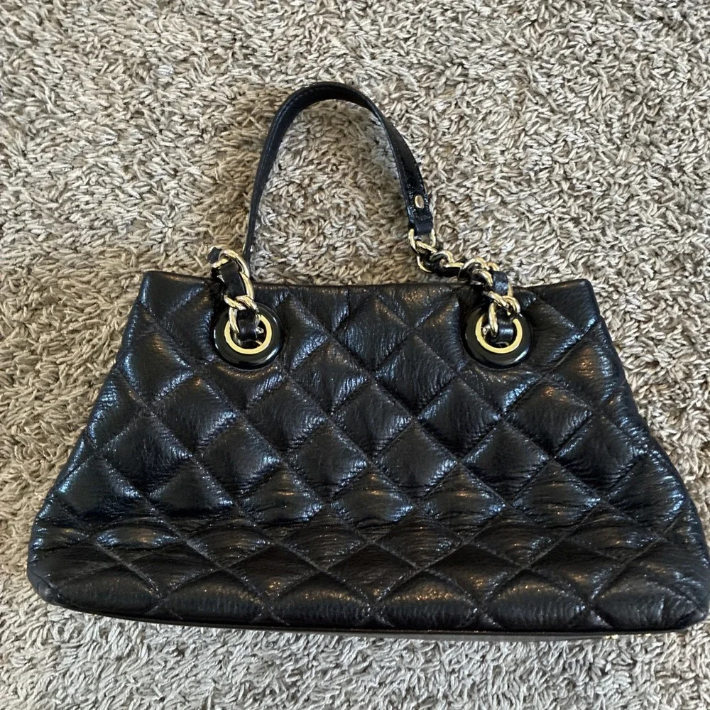KATE SPADE NEW YORK GOLD COAST MARYANNE BLACK QUILTED LEATHER HANDBAG TOTE PURSE
